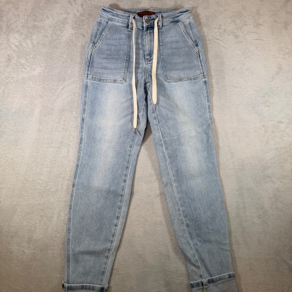 Judy Blue Denim - Judy Blue Light Wash Denim Joggers High Waist Drawstring Jeans LT Size 0/24